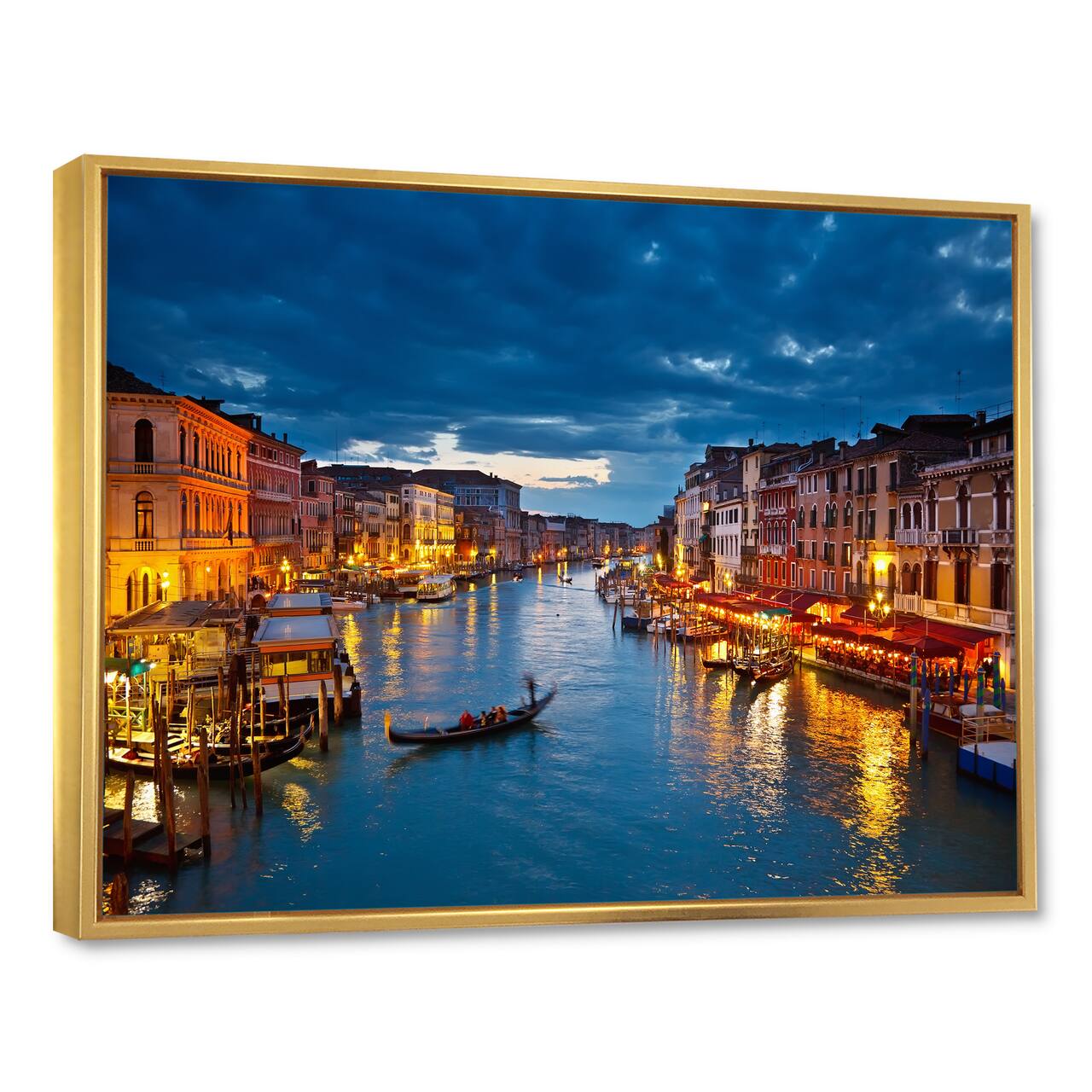 Designart - Grand Canal at Night Venice - Cityscape Photo Framed Canvas Print